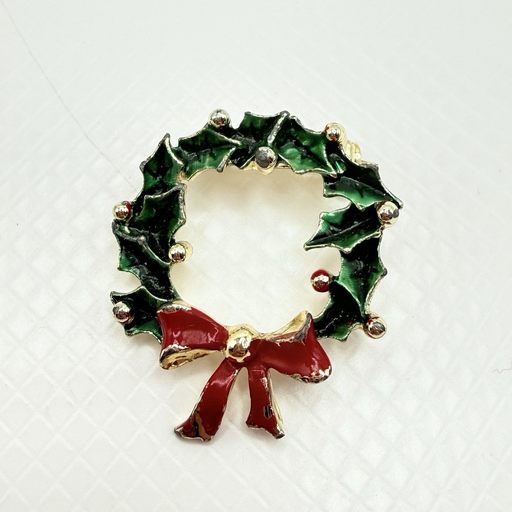 Vintage Holiday Brooches & Scatter Pins Lot of 6 Christmas Tree Wreaths - Picture 3 of 12
